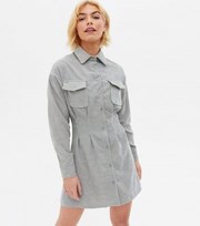 New Look Grey Cord Darted Mini Shirt Dress